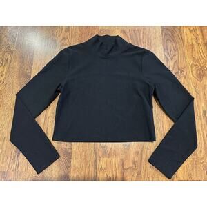 Anthropologie Cropped Mock Neck Ribbed Top Black Size S Sleek Minimalist Style